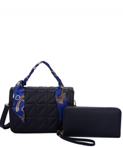 Quilted Scarf Top Handle 2-in-1 Satchel LF22919T2 NAVY